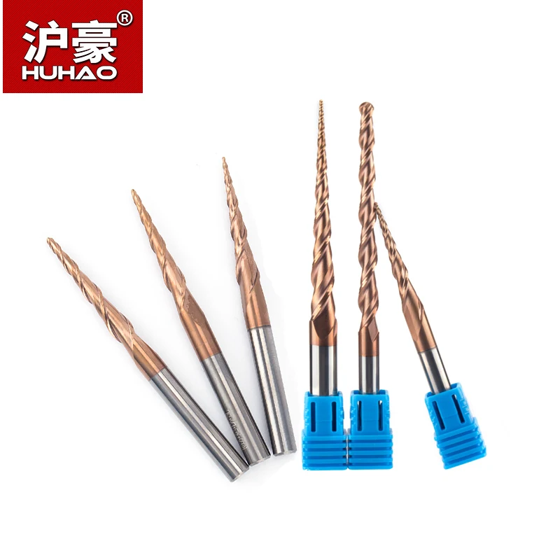 

HUHAO 1pc HRC55 TIN Tapered Ball Nose End Mill Tungsten Solid Carbide Coated CNC Milling Cutter For Metal Emboss Engraving Bit