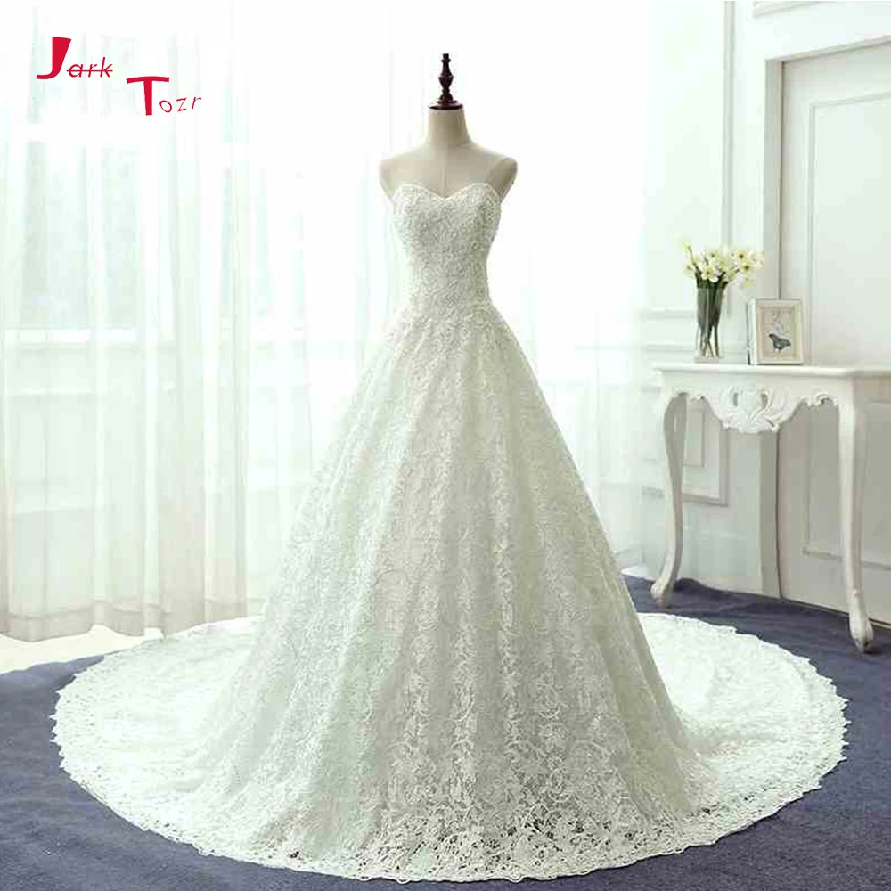 

Jark Tozr New Arrive Beading Crystal Pearls A-line Vintage Lace Wedding Dresses 2019 Vestido De Noiva Renda Online Shop China
