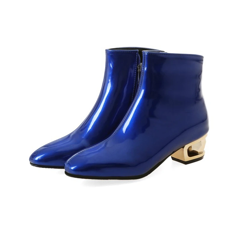ANOVISHANA/большие размеры 44-45; Модные женские ботинки; осенне-зимняя обувь из лакированной кожи на низком каблуке; пикантные ботильоны; вечерние ботинки; bota - Цвет: Blue