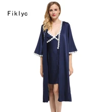 Fiklyc бренд халат и платье наборы кружева Цветочные края сексуальные женские длинные халаты с Мини Ночная рубашка из двух частей халат наборы Горячие