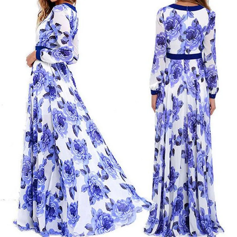 Women's Boho Floral Chiffon Summer Party Evening Beach Long Maxi Dress Sundress Vestito Lungo New Fashion Sukienka