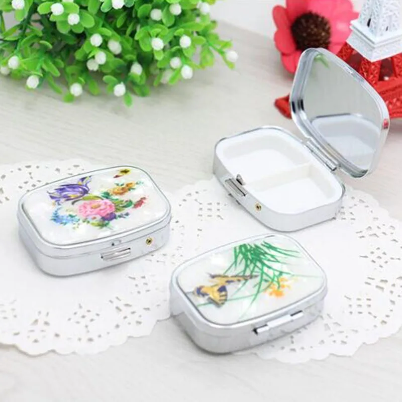 

Mini Portable Folding Jewelry Organizer Box Random Flower Travel Jewelry Storage Pattern Ring Earring Carrying Cases with mirror