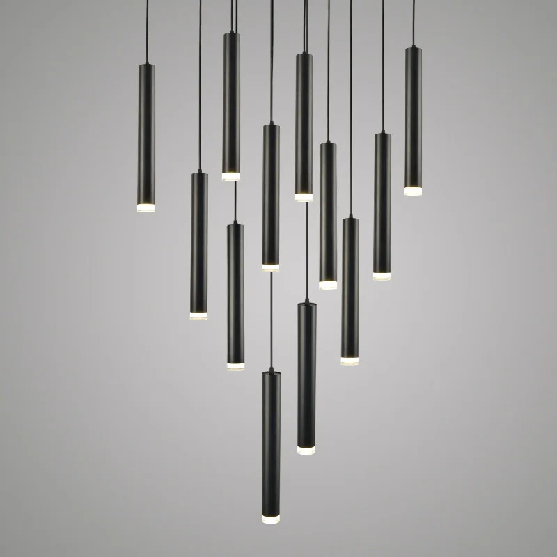 

Modern simple LED restaurant chandelier, white black cylindrical long tube, bar coffee front desk single head lamp