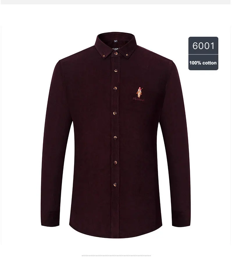 Casual Men's Standard-fit Long-Sleeve Corduroy Shirt Cotton Classic Button-Down Silhouette Embroidered Mens Dress Shirts 6001 (13)