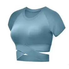 Весна лето сексуальный йога женский укороченный Топ Спортивная, с коротким рукавом спортивная тренировочная Йога femme спортивная одежда