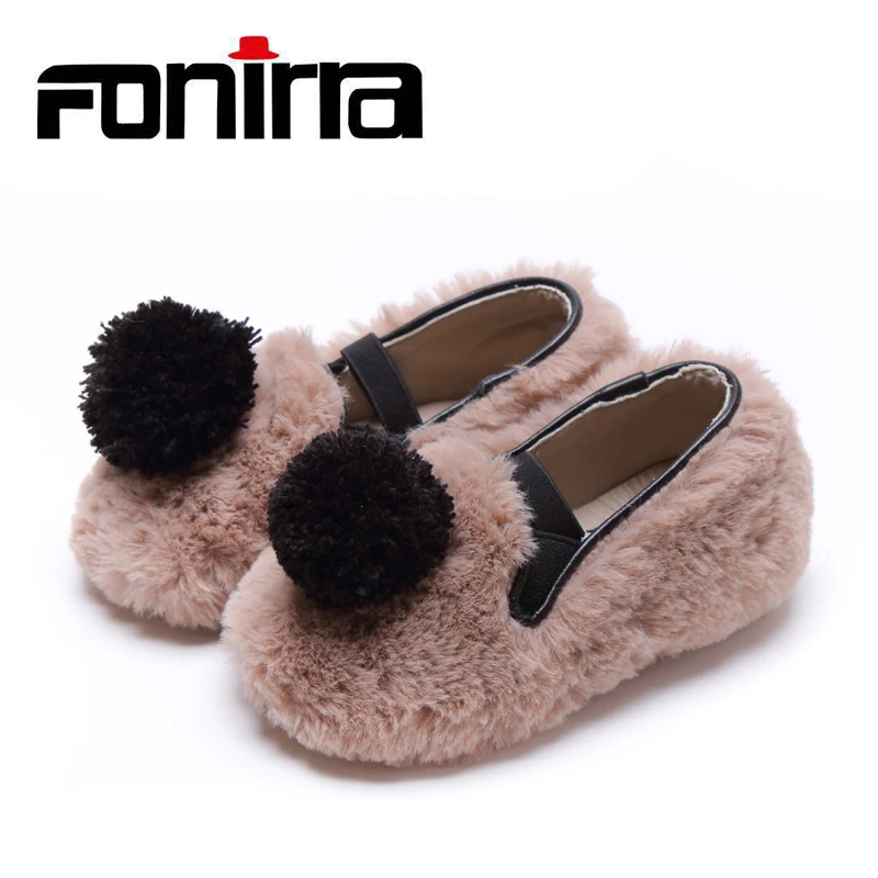 

Fonirra Winter Girls Slip On Loafers Pompon Flat Shoe Comfortable Children's Shoes Elastic Band Outdoor Casual Shoe 524