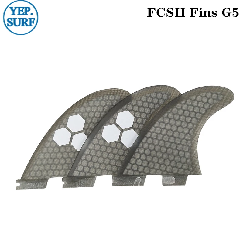 Gray with logo G5 Surf FCSII fins Tri fin set G3/G5/G7/K2.1 Fibreglass Honeycomb Carbon free shipping - Цвет: Gray with logo G5