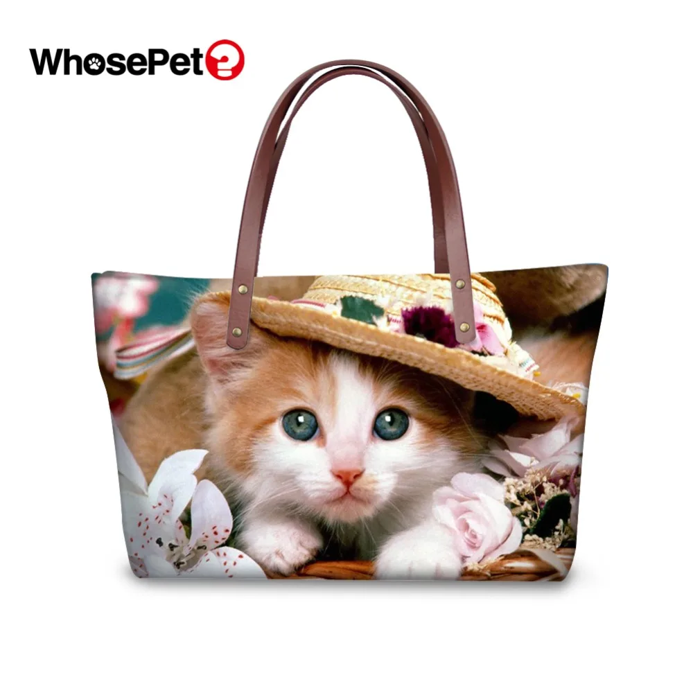 WHOSEPET لطيف القط الطباعة نمط المرأة حقائب الأعلى مقبض حقيبة كبيرة قدرة الحيوان عارضة حمل أزياء السيدات حقائب كتف