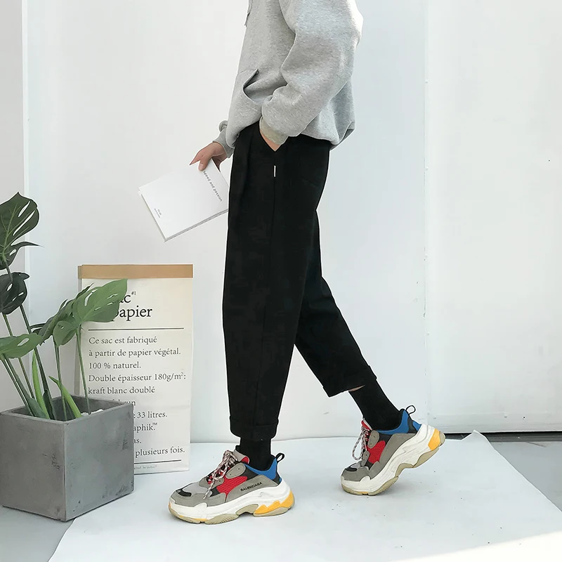 Fashion Casual Men's Straight Pants Autumn And Winter New M-2XL Solid Color Loose Trousers Black Brown Personality Youth Popular