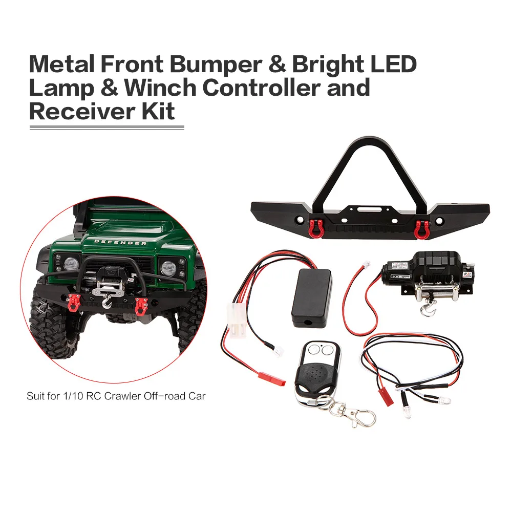 

Metal Front Bumper Bright LED Lamp Winch Controller & Receiver Kit for RC Car 1/10 TRX-4 RC Crawler Off-road Climbing Car