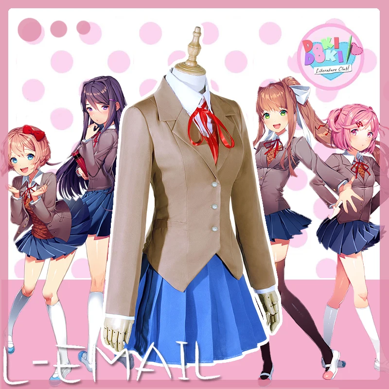 Sayori Yuri Natsuki Monika Косплей Костюм Doki Literature Club косплей школьная форма аниме костюмы на Хэллоуин для женщин