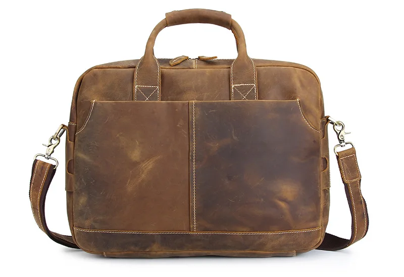 Nesitu Винтажный Мужской портфель из натуральной кожи, портфель, сумки-мессенджеры, офисная работа, 14 дюймов, ноутбук, мужская кожаная сумка на плечо# M1011 - Цвет: brown