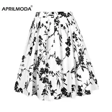 Striped Women Casual Skirt High Waist Plus Size Ladies Summer Big Swing Retro Skirts Skater 50s 60s Vintage Floral Printed Skirt