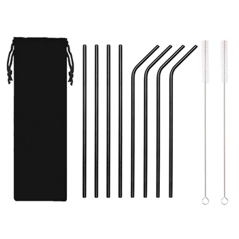 

Set Of 8 Stainless Steel Metal Straws 8.5Inch Reusable Drinking Straws For 20Oz Tumblers 6Mm Diameter Black (4 Straight + 4 Be