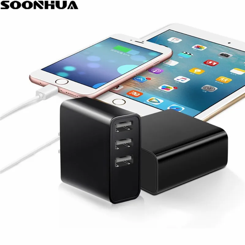 3 Port USB Phone Fast Charger Adapter With LED Display EU US UK Plug 5V