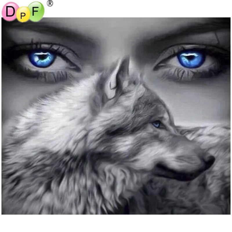Dpf Peinture Diamant Femme Loup Yeux Bleus Broderie Point De Croix Image En Strass Carre Mosaique Decor Bricolage Aliexpress