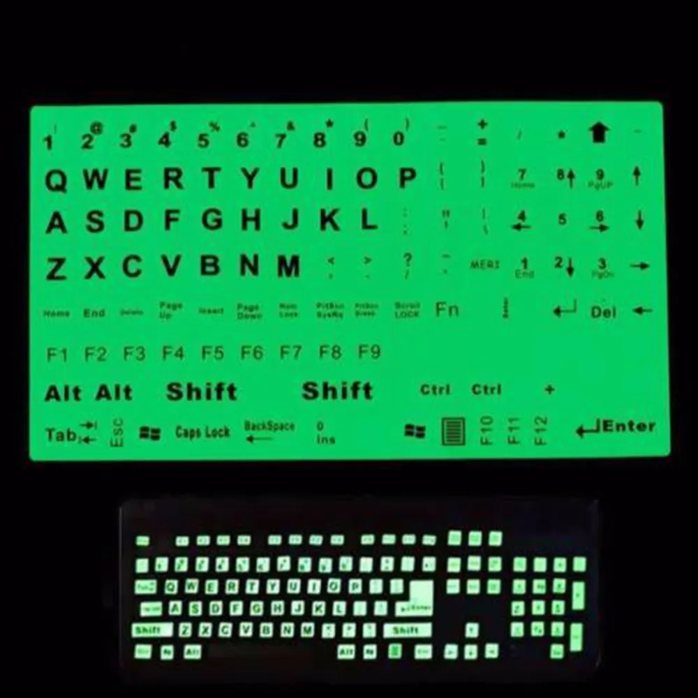 Переводная английская стандартная наклейка на клавиатуру, флуоресцентная крышка на клавиатуру для ноутбука, светящаяся полноразмерная клавиатура, наклейка с большими буквами