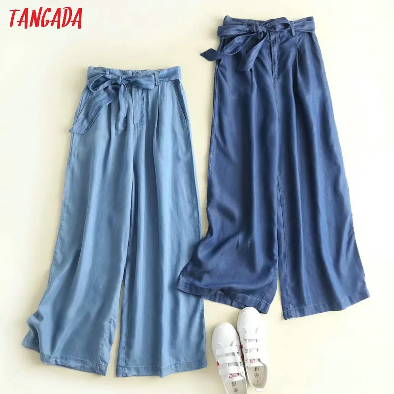 Tangada, женские свободные джинсы, с завязками, с карманами, повседневные, стильные, уличная одежда, брюки, mujer 2P08