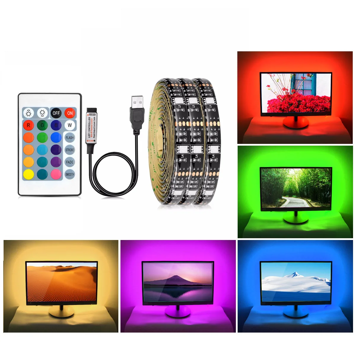 Светодиодная лента 5 В USB RGB светильник 5050 SMD 16 цветов неоновая лампа подсветка