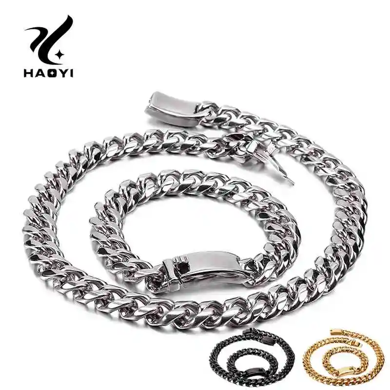 

Fashion Link Chain Stainless Steel Necklace Bracelet Sets For Men Cuban Classic Party Metal Male Jewelry Sets