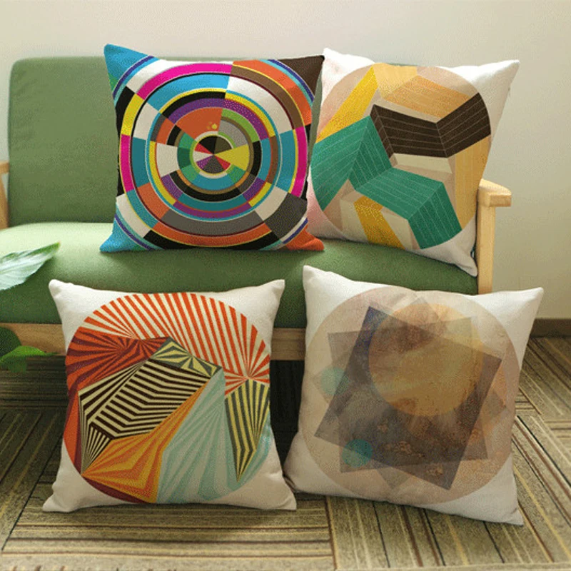 Colorful geometry pattern seat cushion cover throw pillowcases linen cotton pillow covers sofa
