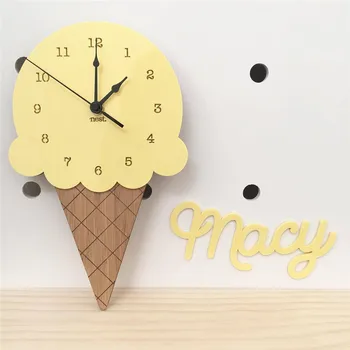 

Fushion Ice Cream Clock Time Wall hanging Wood Toys Model Baby Kids Room Furnish Articles INS Child Christmas Birthday Gift