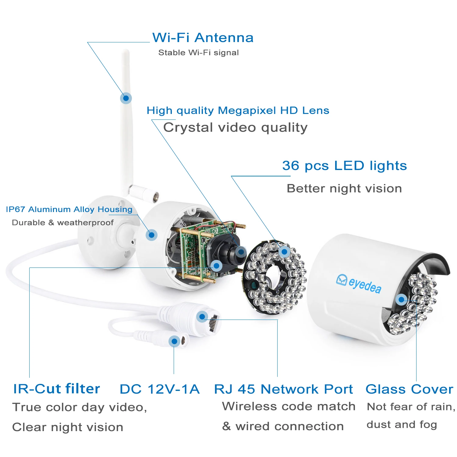 Eyedea 1080P 2.0MP беспроводная WiFi камера IP сеть Onvif IP67 Открытый водонепроницаемый ночное видение для NVR