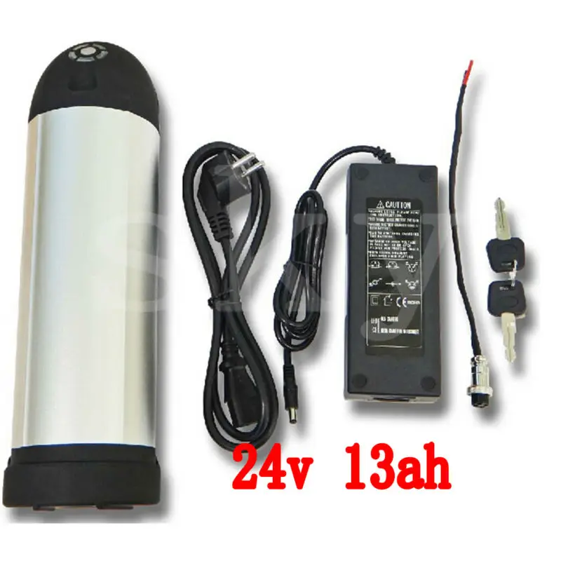 

Free shipping 24v 13ah 350W lithium battery Use for samsung 2600mah Cell with bottle case 15A BMS 29.4V 2A charger