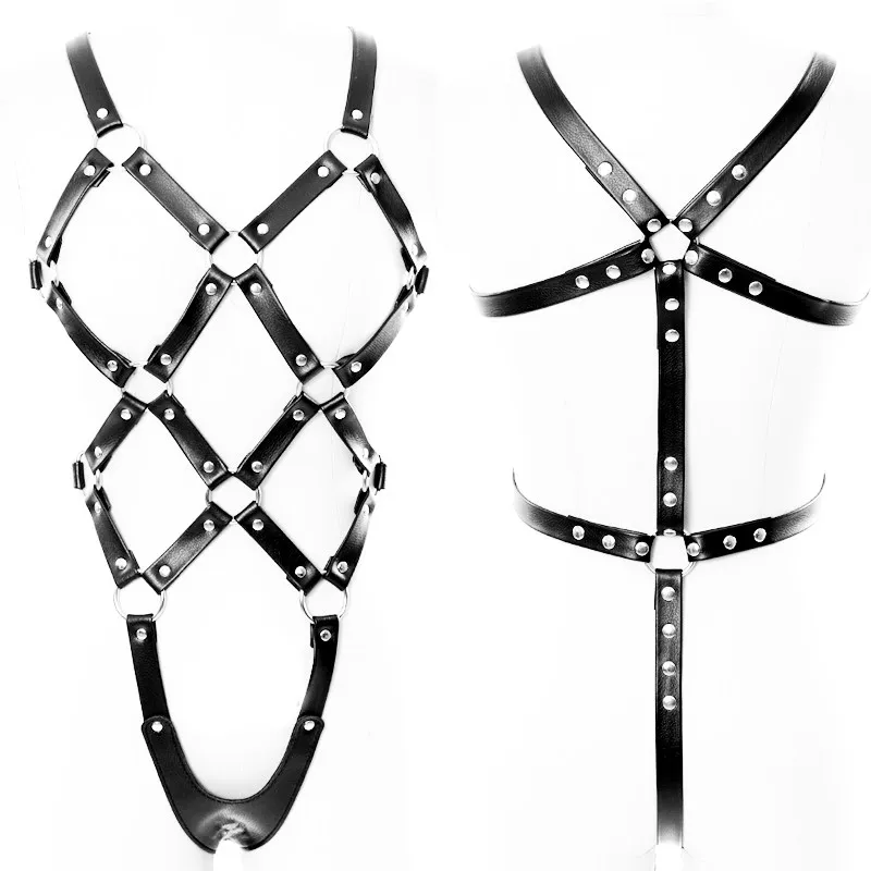 

Fashion Leather Garter Belt Straps Sexy Black Adjustable Chest Body Harness Set Bondage Belt Club Dance Rave Wear for Women's