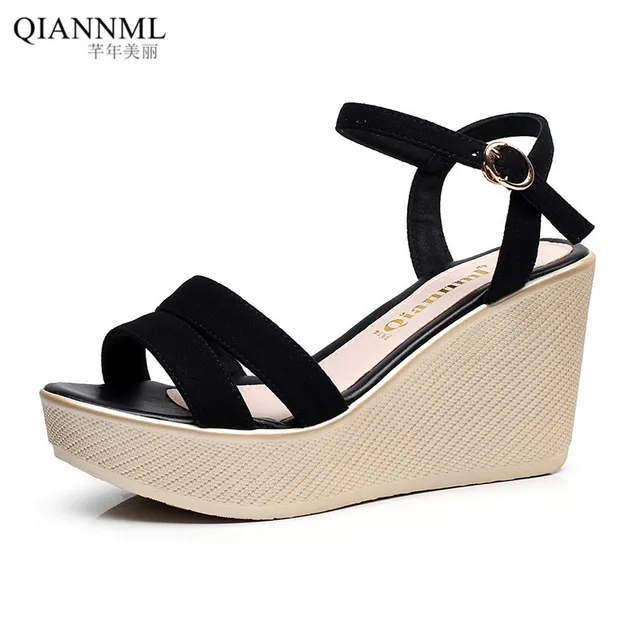 Qiannml Size 33-43 Women's Wedges Sandals Summer Shoes 2018 Ankle Buckle Platform Sandals Women High Heels Office Shoe