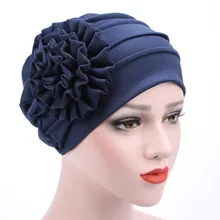 Cap Titmsny Hast Senhoras Grande Flor Turbante Muçulmano Caps Adulto Moda Mulheres Flor Plissado Cabeça Envoltório Quimio Gorro Casuais