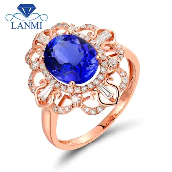 

LANMI Classical Ring Oval Tanzanite With Natural Diamond 18Kt Rose Gold Victorian Engagement Rings for Women Loving Jewelry Gift