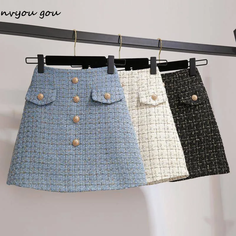 Nvyou gou Высокая талия Bodycon Сексуальная мульти плед мини юбка женская офисная одежда кнопка спереди линии молния сзади твидовое зимнее купить на AliExpress