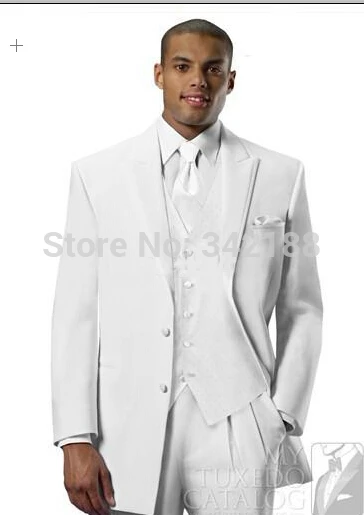 Custom Made Groom Tuxedos White Two Buttons Peak Lapel Best man Groomsman Men Wedding/Prom Suits/men's suits/best suitweddi best best selling two buttons charcoal notch lapel groom tuxedos groomsmen men wedding suits prom clothing wester suitswedding