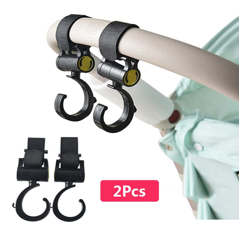 

2Pcs High Quality Baby Stroller Hook Universal 360 Rotate Multifunction Cart Hook Umbrella Car Velcro Black Hook Accessories