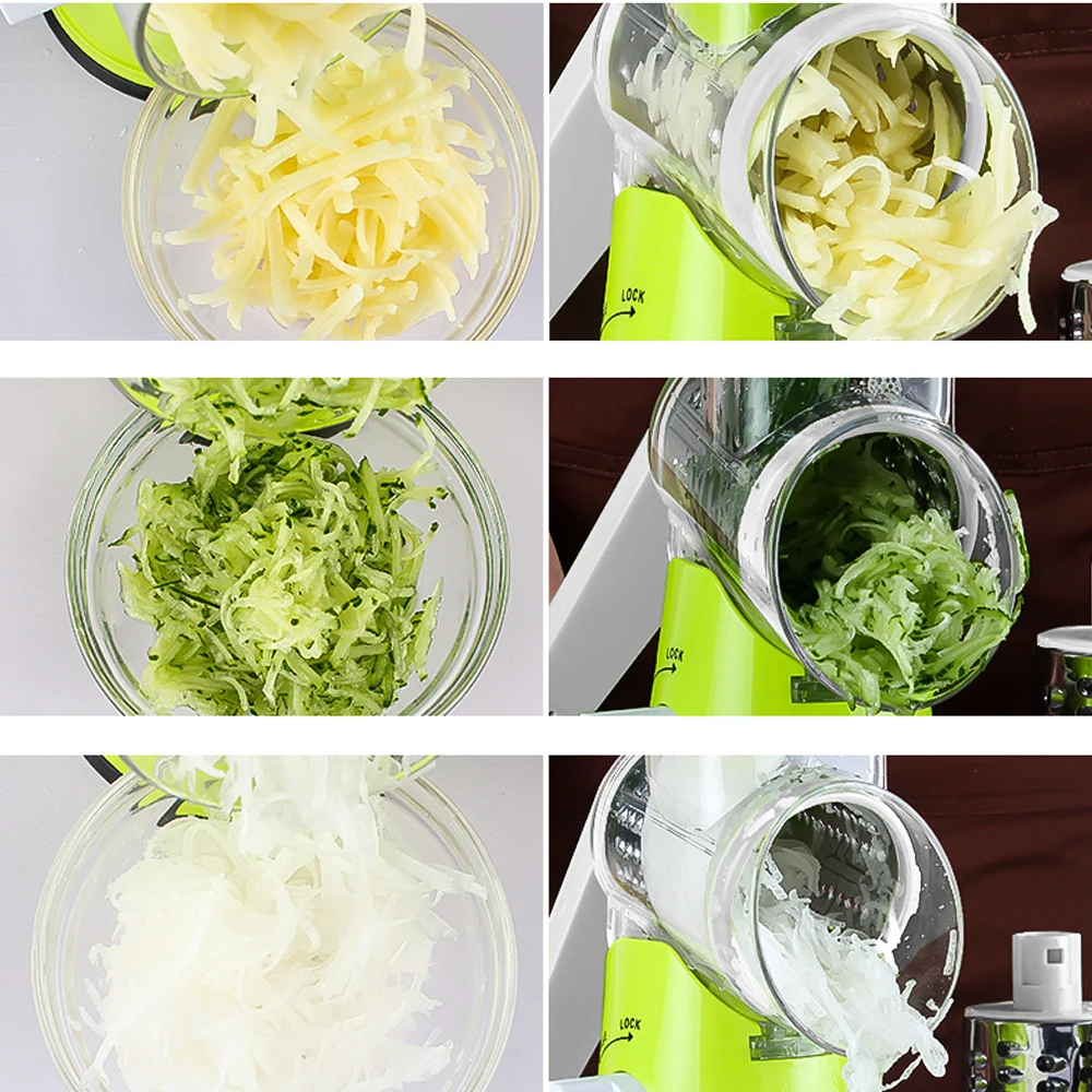 Mandoline Vegetable Slicer Salad Cutter Vegetable Chopper Spiralizer Cheese Grater Potato Julienne Nut Shredder with 3 Blades