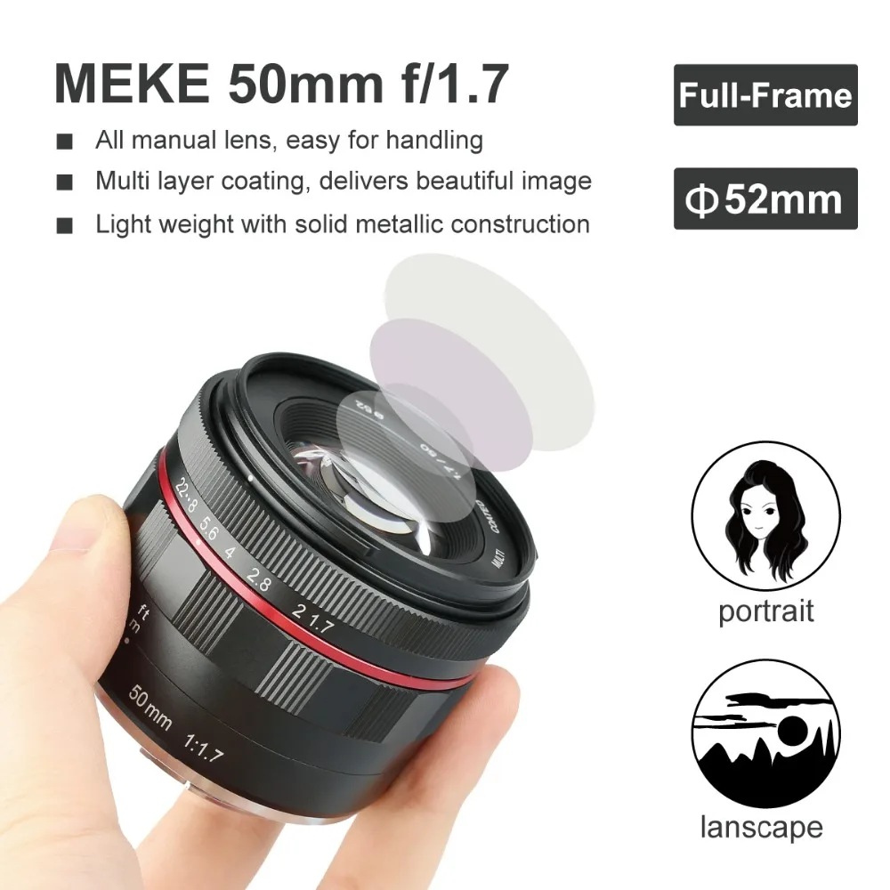 Meike MK 50 мм f/1,7 объектив с большой апертурой ручной фокусировки Для беззеркальных камер Fuji X-mount X-E3/X-T2/X-Pro2 с полной рамкой/APS-C