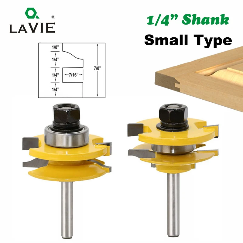 

LAVIE 1/4" 2pcs Small Rail and Stile Router Bit Set Door Window Woodworking Knife Tenon Cutter for Wood Milling Tools MC01059