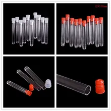 10 шт Пластик Тесты трубы с вилкой жесткий Кепки Прозрачная пластмассовая туба полистиреновая пробирка школьная лаборатория поставки 12*100 мм