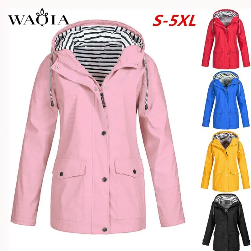 

WAQIA Autumn Winter Women Snap Button Stripes Panel Hooded Jacket Coat Pocket Patched Drawstring Basic Outwear Jacket Yellow