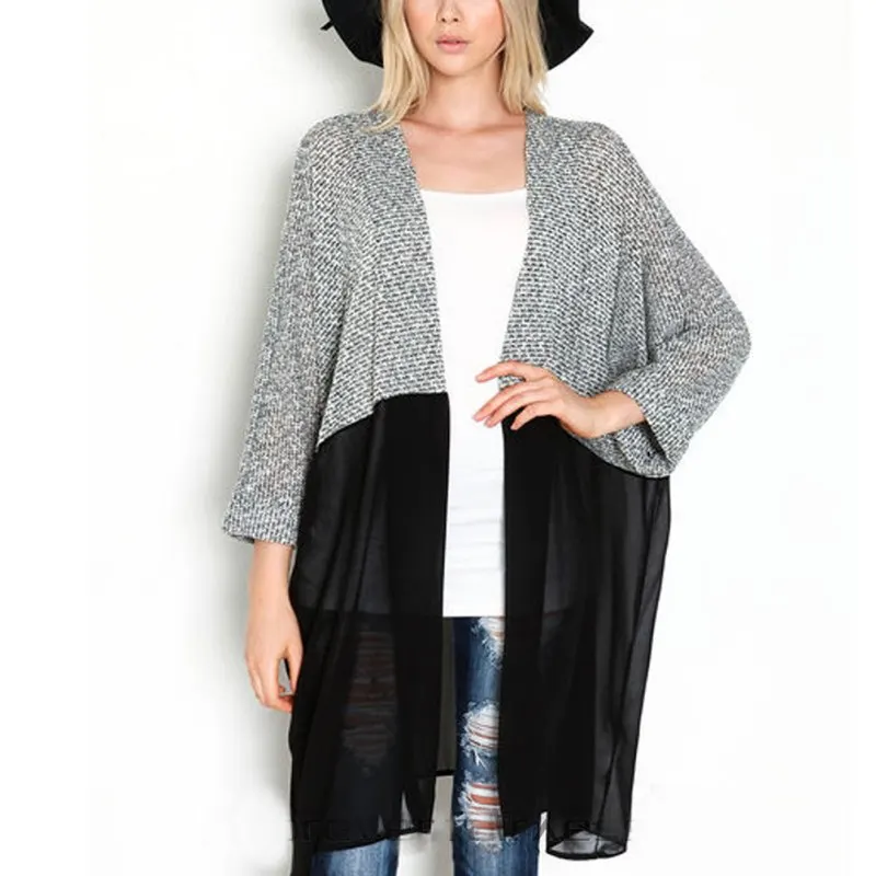 2016 Autumn Plus Size Women Kimono Cardigan Knitted Chiffon Blouse