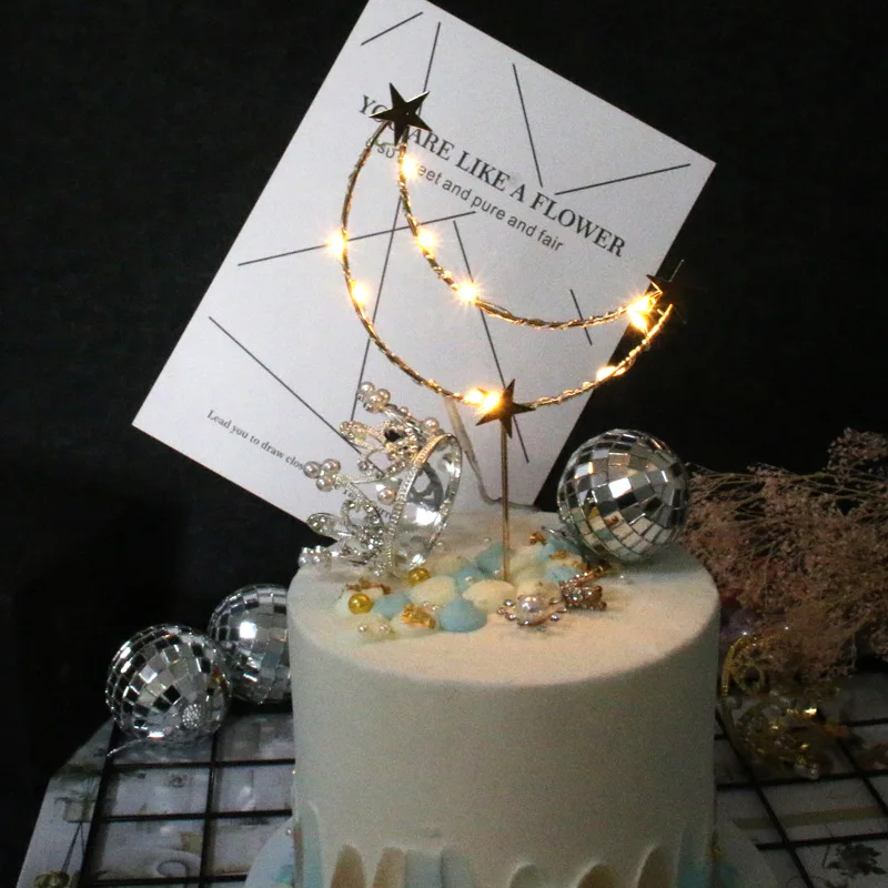 Металлический Серебряный Золотой Love Crown Moon с бриллиантом Топпер для торта «С Днем Рождения» украшение для дня рождения милые подарки