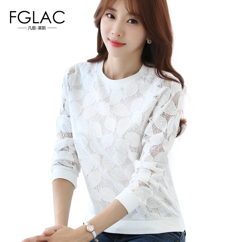 Prix FGLAC Femmes tops Nouveautés Dentelle chemise Mode Casual à manches longues printemps femmes blouses Élégant Mince évider femmes chemises
