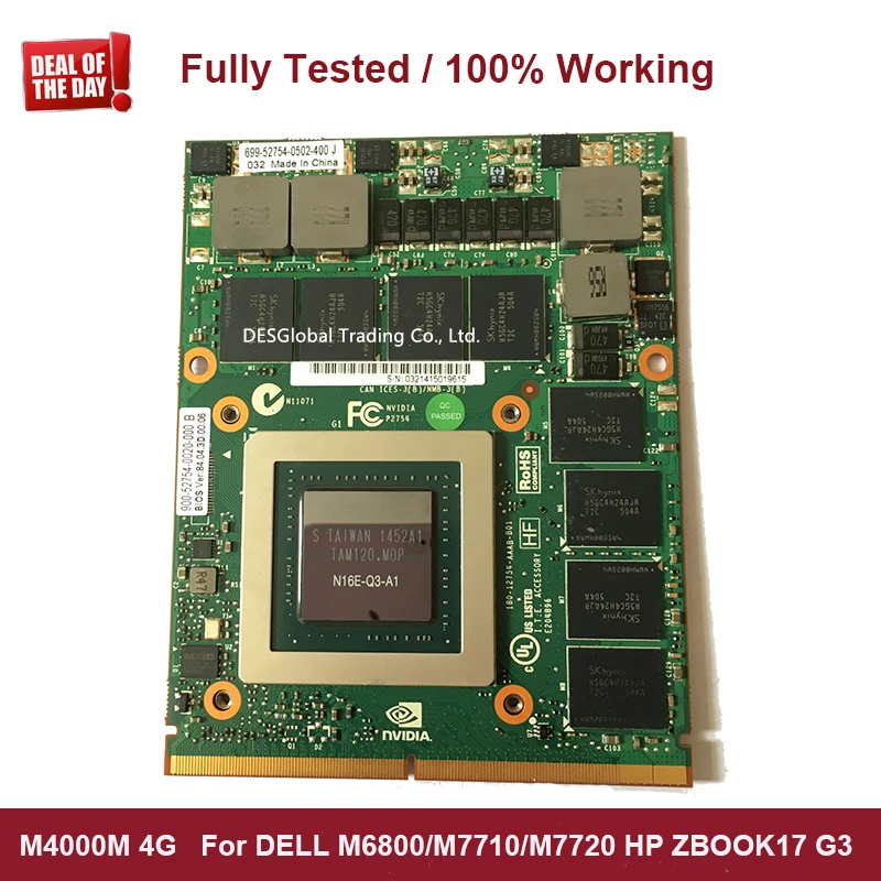 

Brand New M4000M M4000 M Viedo Graphic Card N16E-Q3-A1 4GB DDR5 For HP Zbook17 G3 G4 DELL M6800 M7710 M7720 100% Workiing
