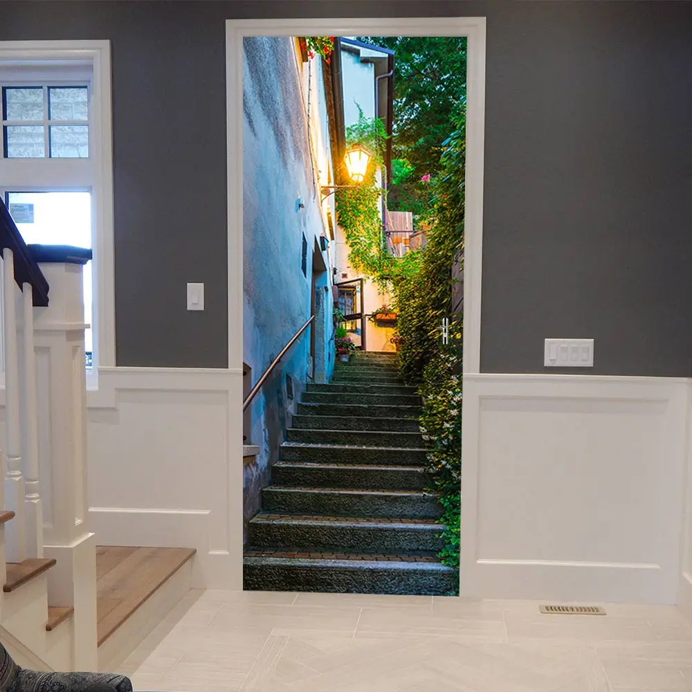 

3D Door Stickers San Marino Street Poster Wall Decal Door Mural Art Bedroom Door Waterproof PVC Sticker DIY Wallpaper Home Decor