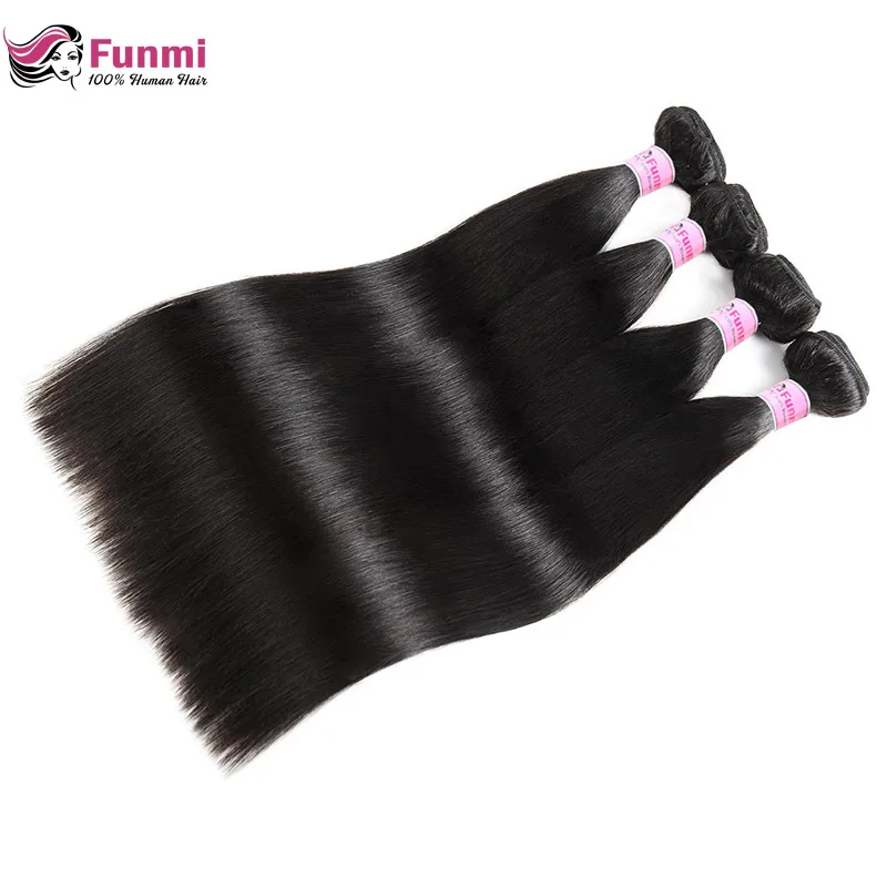 Raw Indian Straight Hair Bundles Unprocessed Indian Virgin Hair Bundles 100% Human Hair Extensions 1/3/4 Bundles Funmi Hair