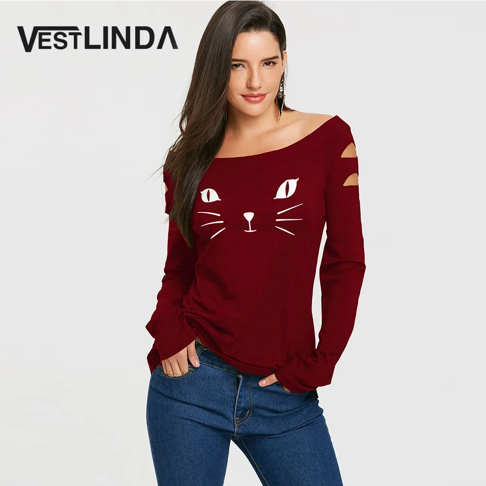 Женские футболки VESTLINDA повседневная осенняя одежда с котом женские топы женская