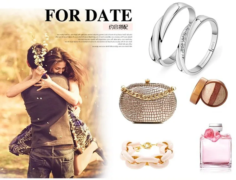 Fashioin Wedding Rings For Women/Men Silver Color Elegant Jewelry Simple Couple Ring Set With Crystal Gift