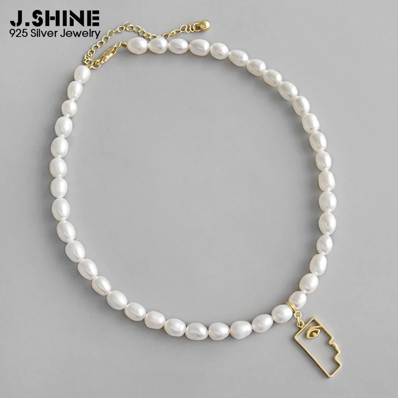 

JShine Fashion Jewelry Necklace Chokers Freshwater Pearl 925 Sterling Silver Gold Abstract Face Pendant Necklaces Fine Jewelry