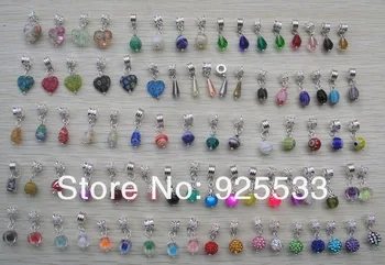 

Free shipping 100pcs/lot silver plated metal beads mix style pendant fit European bracelet jewelry DIY